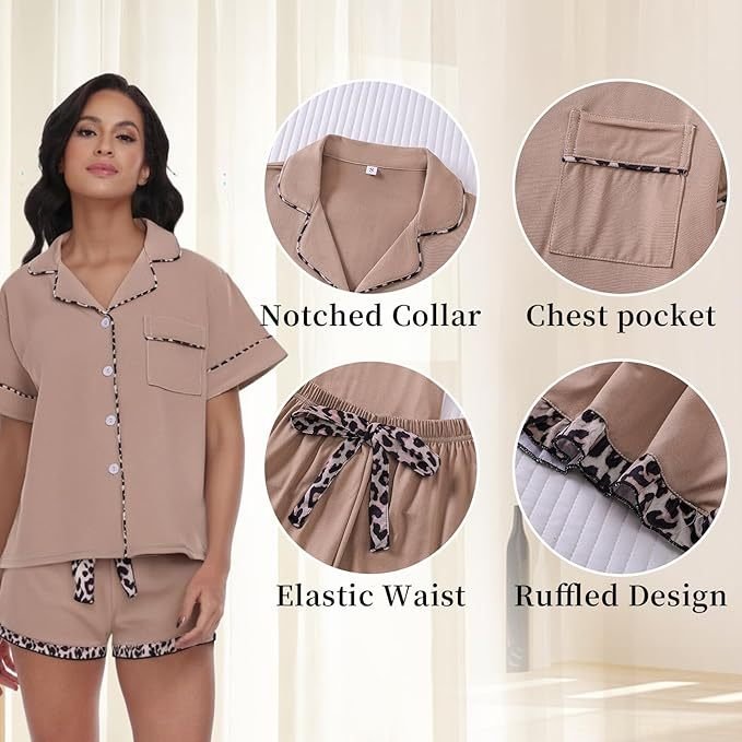 RONGTAI Women’s Leopard Print Short Sleeve Pajama Set - Image 2