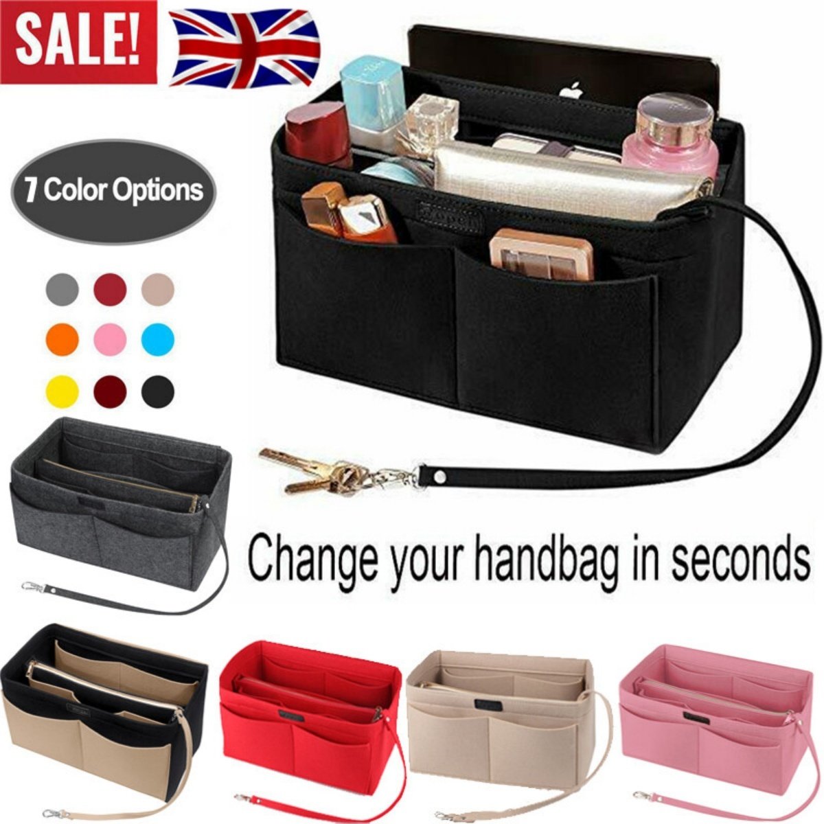 Women’s Handbag Organizer Felt Travel Insert Makeup Pouch - Image 4