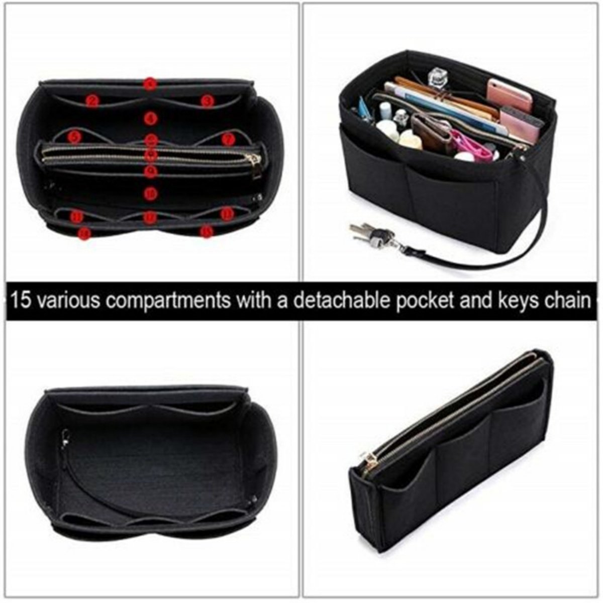 Women’s Handbag Organizer Felt Travel Insert Makeup Pouch - Image 3