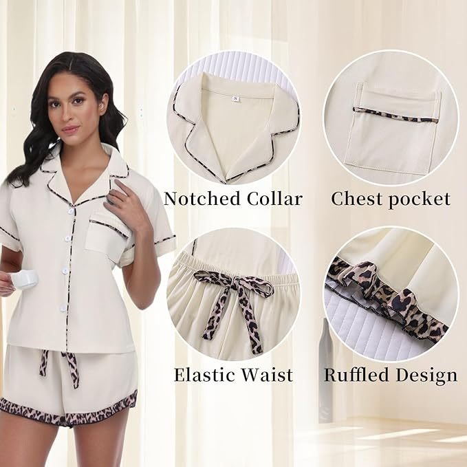 RONGTAI Women’s Leopard Print Short Sleeve Pajama Set - Image 6