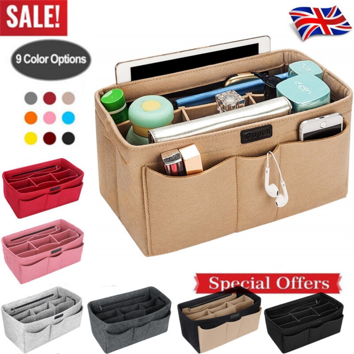 Women’s Handbag Organizer Felt Travel Insert Makeup Pouch - Image 10