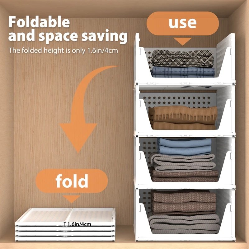 4-Pack Stackable Wardrobe & Clothes Storage Organisers - Image 3
