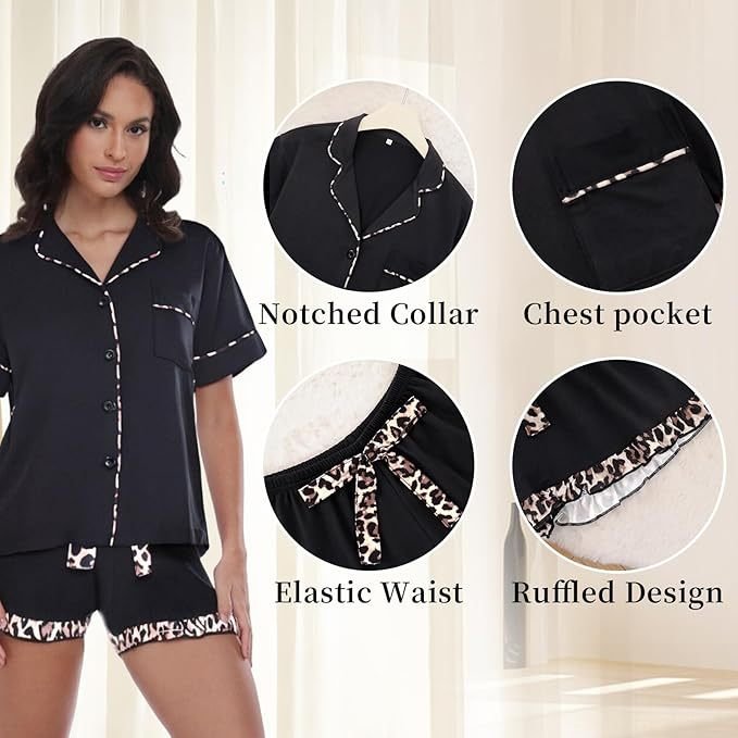 RONGTAI Women’s Leopard Print Short Sleeve Pajama Set - Image 8